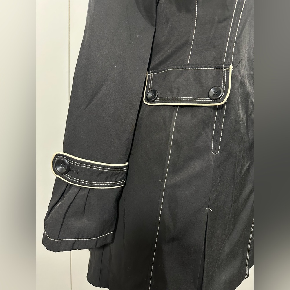 Y2K GUESS Womenβs Sz XL Black Trench Coat Jacket Double-Breast Pleated - Picture 4 of 16